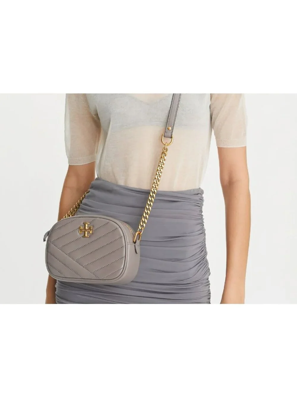 Tory Burch Kira Chevron Small Camera Crossbody Bag Classic Taupe OS